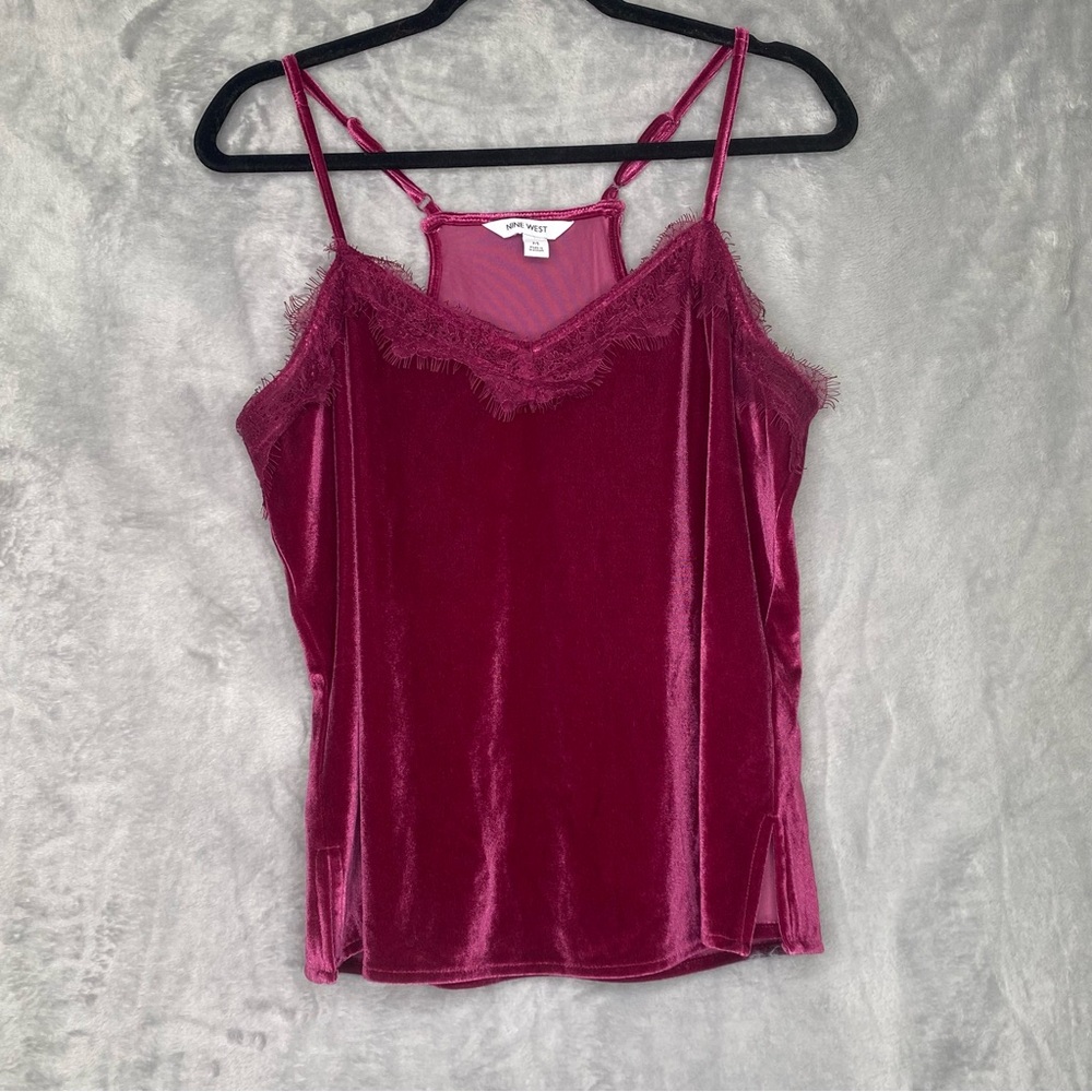 Nine West Y2K Coquette Velvet Laced Burgundy Top Sz M